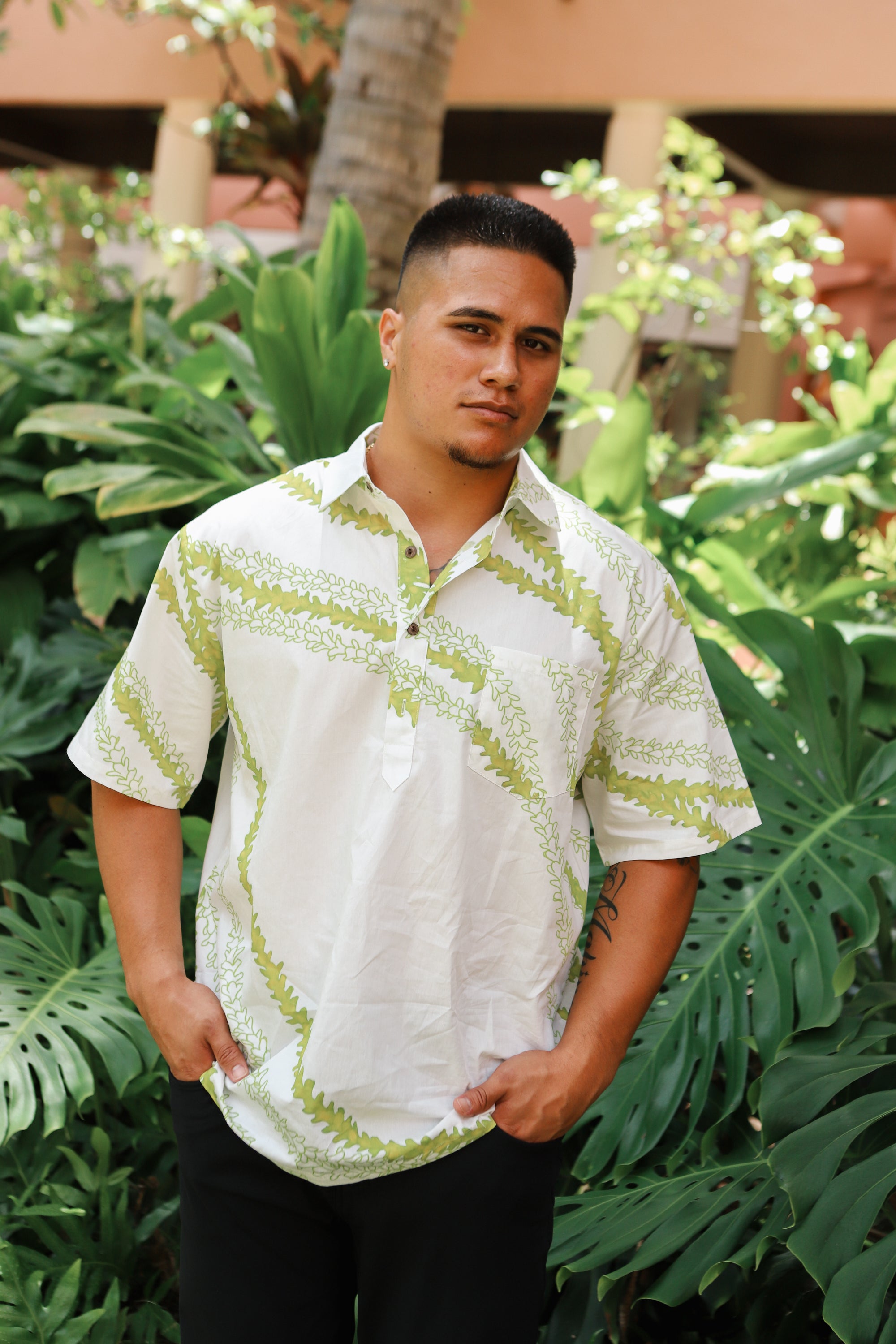 Men's Long Sleeve Shirt in Mandala Monstera