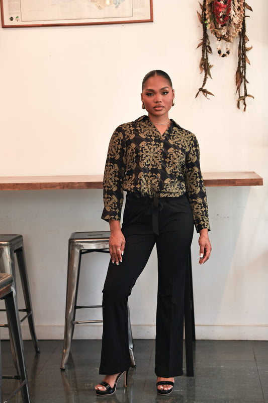 Oihana Blouse | Puakenikeni Quilt Black/Gold