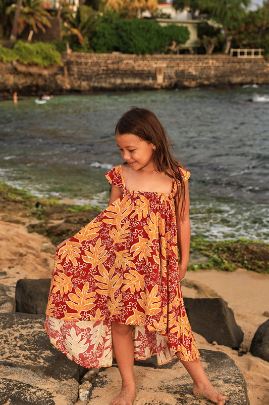 Keiki Makamae Dress | Pua Lauaʻe Red/Yellow