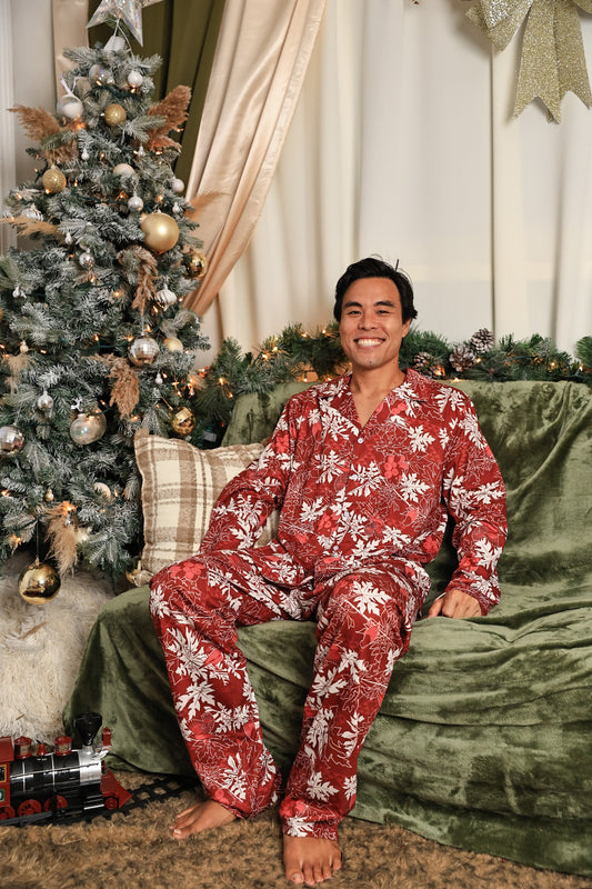 Mens Pajama Set | Myna Bird Red/White