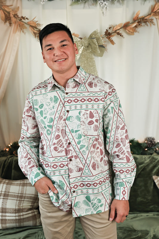 Men’s Aloha Shirt - Short and Long Sleeve | Jingle Shell Xmas Green/Red (KALA MAI)