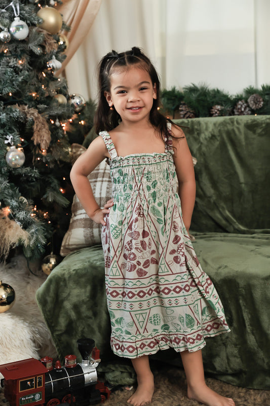 Keiki Hina Dress | Jingle Shell Xmas Green/Red