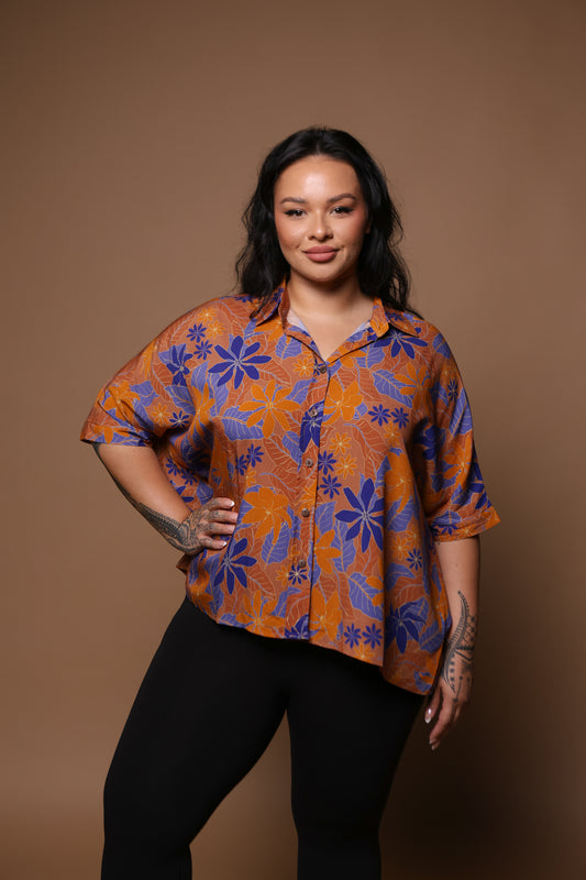 Kaia Blouse | Kula Gardenia Orange/Blue