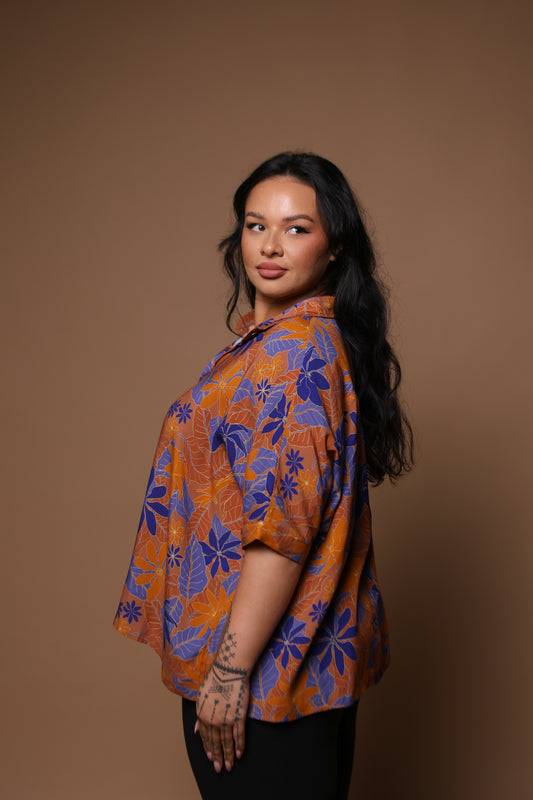 Kaia Blouse | Kula Gardenia Orange/Blue