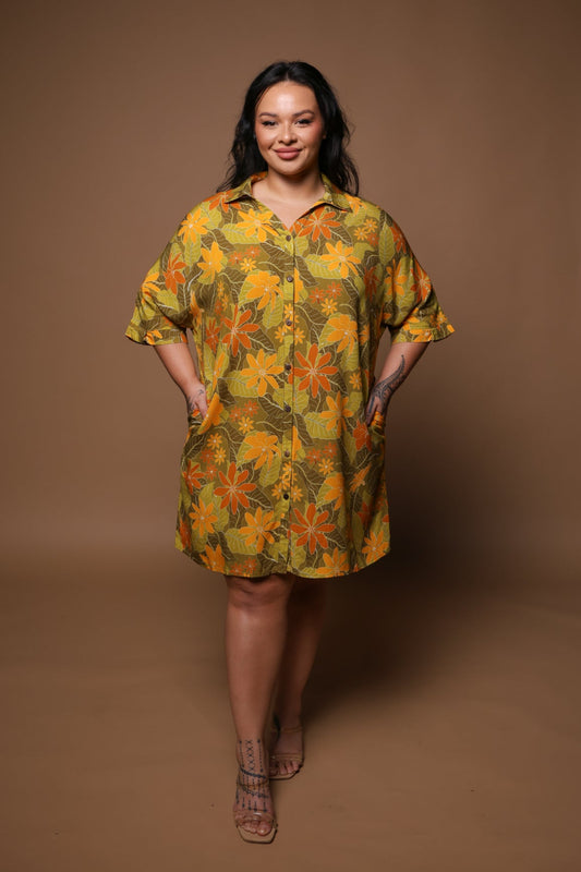 Aloha Button Down Dress | Kula Gardenia Green