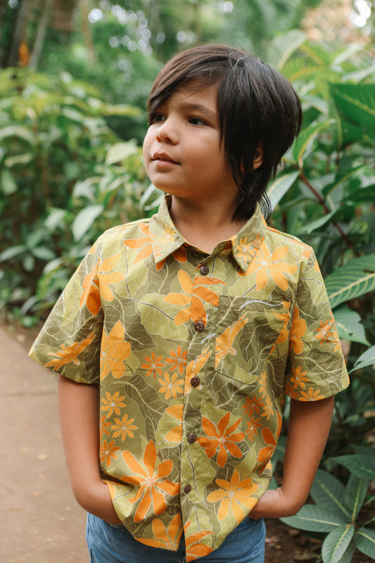 Keiki Boys Aloha Shirt | Kula Gardenia Green