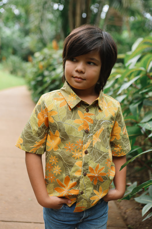 Keiki Boys Aloha Shirt | Kula Gardenia Green