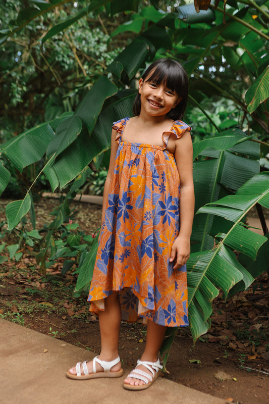 Keiki Makamae Dress | Kula Gardenia Orange/Blue