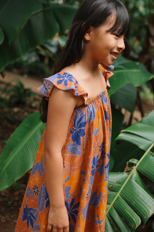 Keiki Makamae Dress | Kula Gardenia Orange/Blue