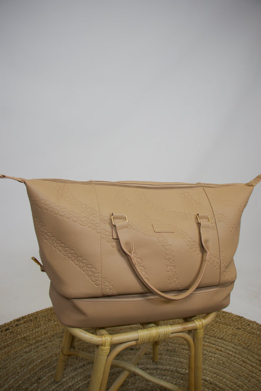 Weekender Tote Bag | Puakenikeni Embossed Beige