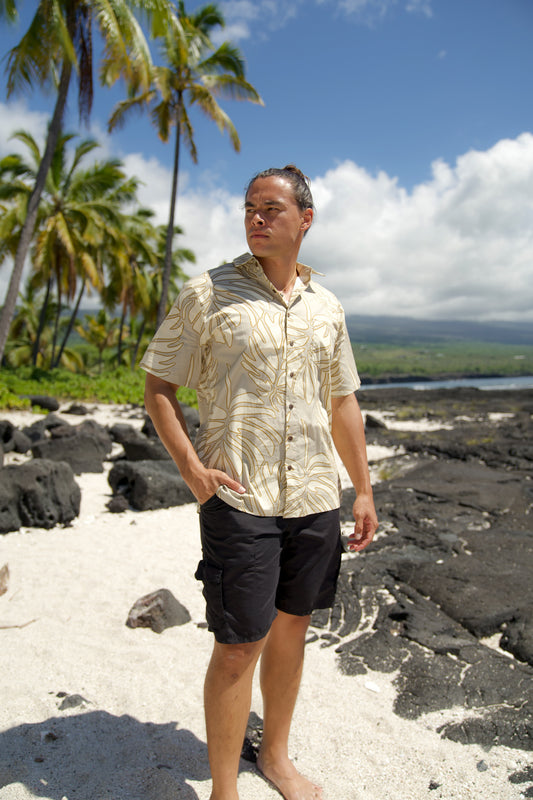 Men's Aloha Shirt Full Button Down | Monstera Grey