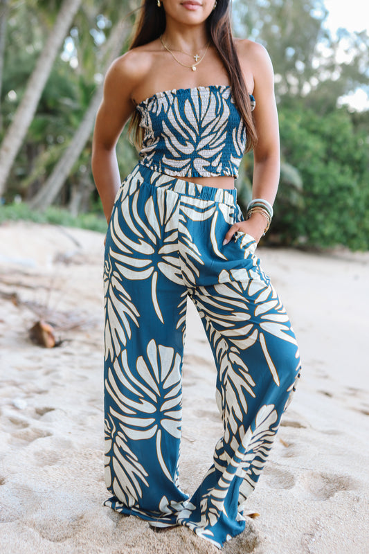 Hele Palazzo Pants | Monstera Blue (KALA MAI)