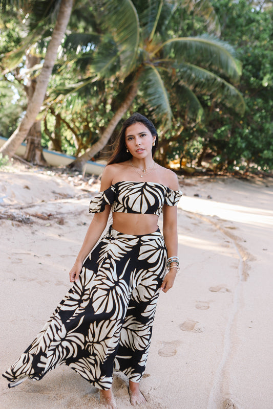 Mahina Two-Piece Set | Monstera Black