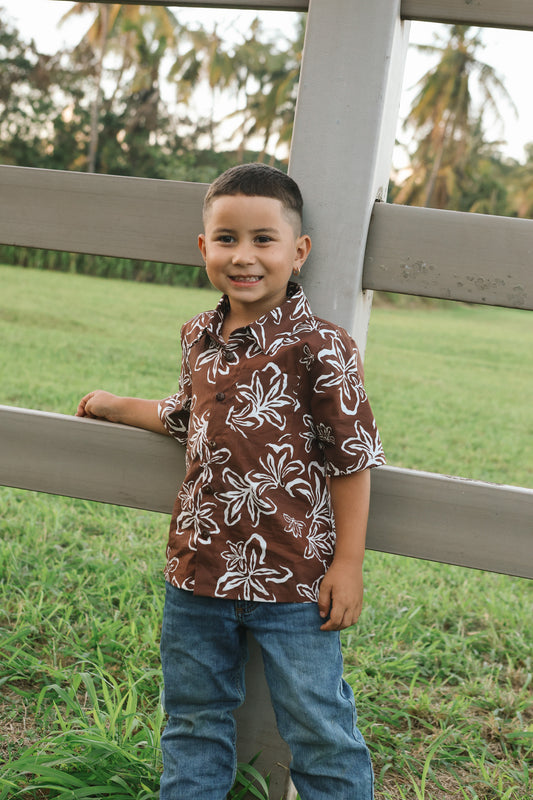 Keiki Boys Aloha Shirt | Naupaka Cocoa