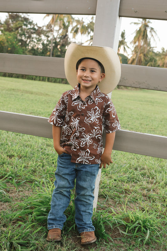 Keiki Boys Aloha Shirt | Naupaka Cocoa