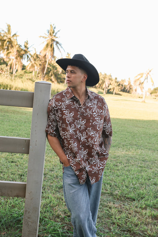 Men's Aloha Shirt Full Button Down | Naupaka Cocoa