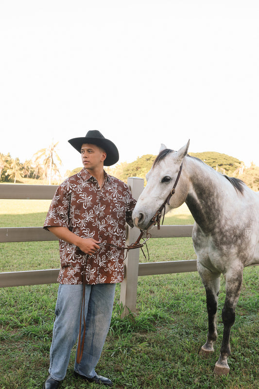 Men's Aloha Shirt Full Button Down | Naupaka Cocoa