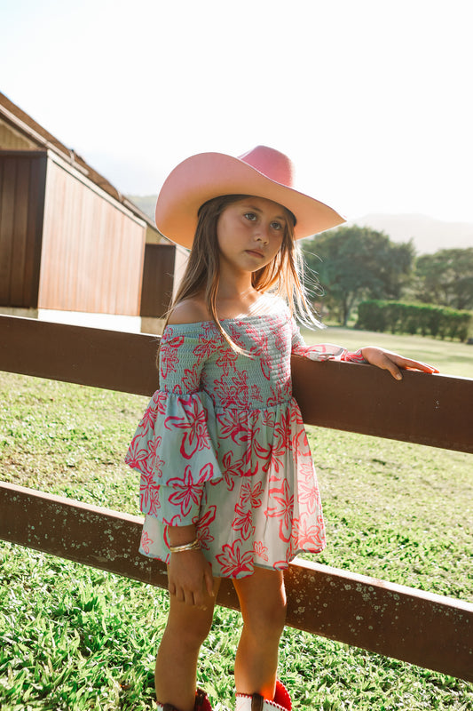 Keiki Keani Off-Shoulder Dress | Naupaka Mint/Strawberry