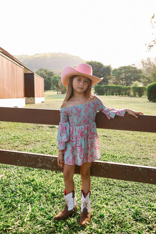 Keiki Keani Off-Shoulder Dress | Naupaka Mint/Strawberry