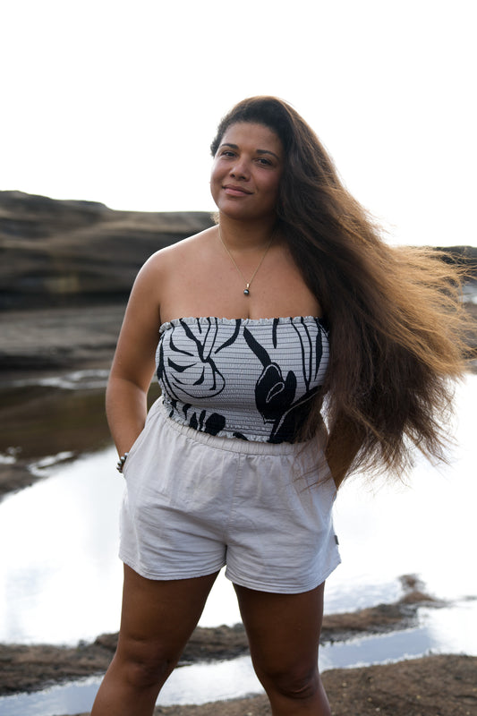 Smocked Bandeau | Anthurium Black/White