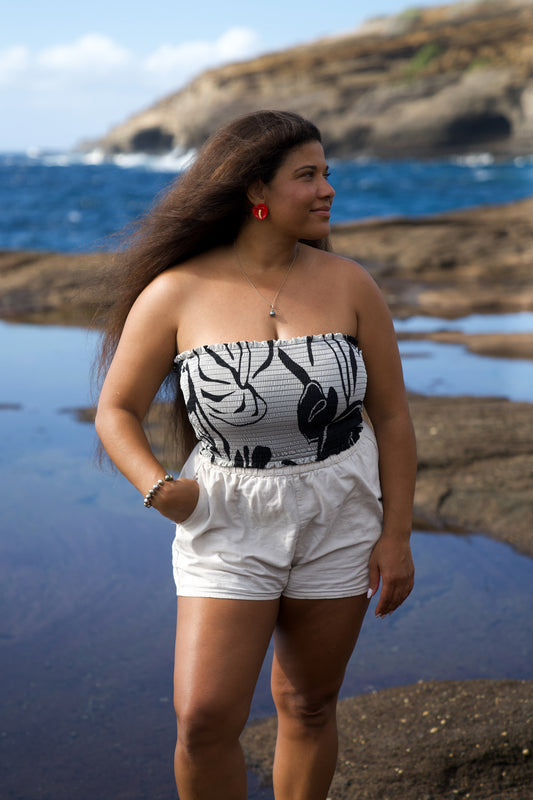 Smocked Bandeau | Anthurium Black/White