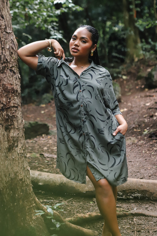 Aloha Button Down Dress | Koa Coal