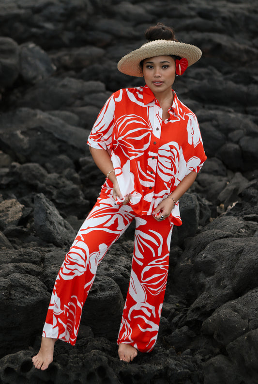 Hele Palazzo Pants | Anthurium Red/White (KALA MAI)