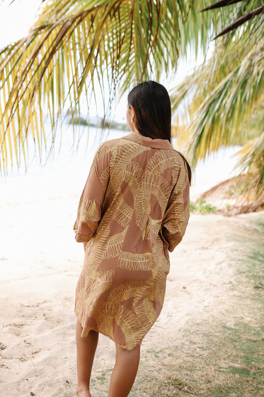 Aloha Button Down Dress | Ginger Lei Metallic Brown (KALA MAI)