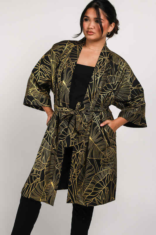 Kimono Midi Cover Up | Kalo Black/Metallic Gold