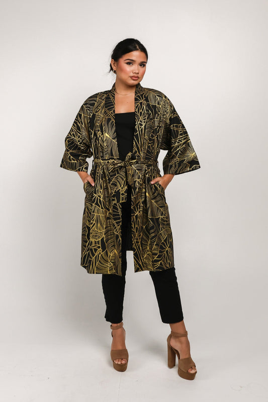 Kimono Midi Cover Up | Kalo Black/Metallic Gold