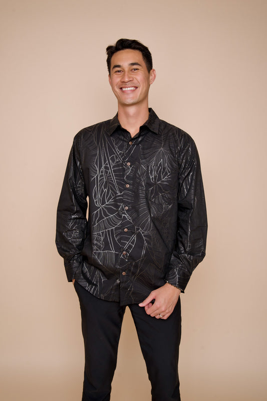 Men’s Long Sleeve Shirt | Kalo Black/Metallic Silver