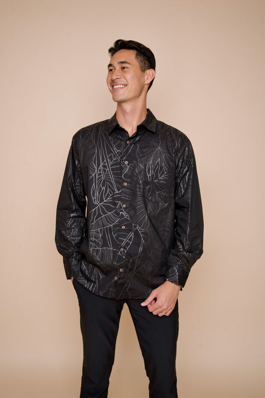 Men’s Long Sleeve Shirt | Kalo Black/Metallic Silver