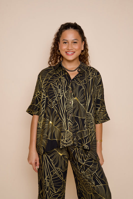 Kaia Blouse | Kalo Black/Metallic Gold