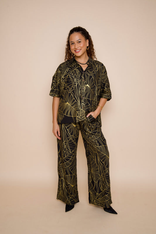 Hele Palazzo Pants | Kalo Black/Metallic Gold