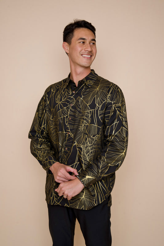 Men’s Long Sleeve Shirt | Kalo Black/Metallic Gold