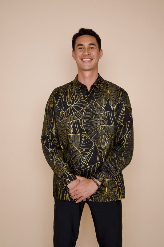 Men’s Long Sleeve Shirt | Kalo Black/Metallic Gold