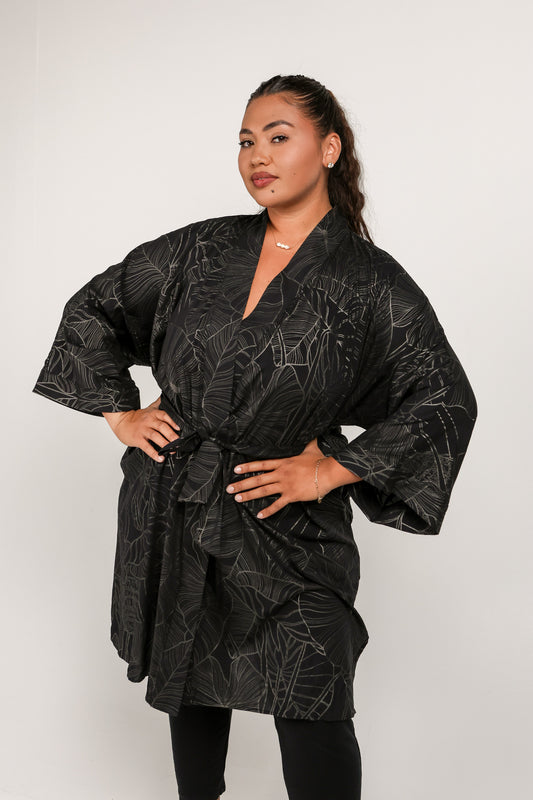 Kimono Midi Cover Up | Kalo Black/Metallic Silver