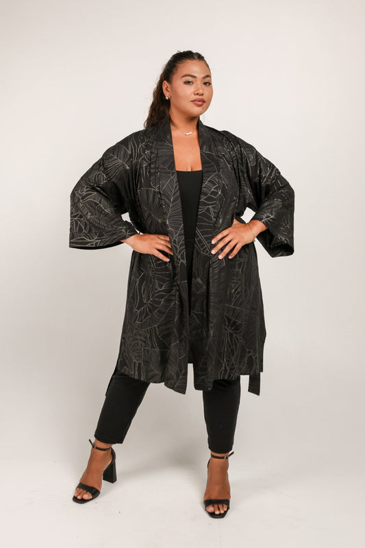 Kimono Midi Cover Up | Kalo Black/Metallic Silver