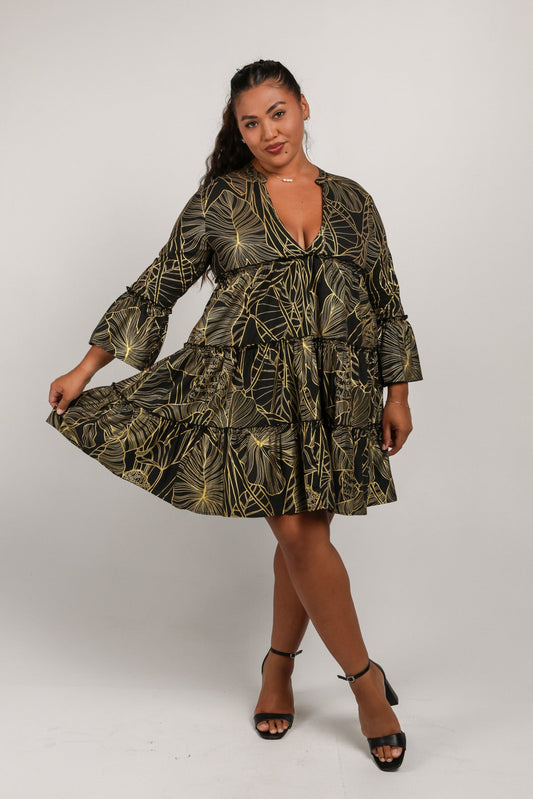 Mea Babydoll Dress | Kalo Black/Metallic Gold