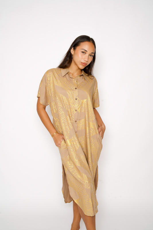 Kira Dress | Ginger Lei Tan/Metallic Gold