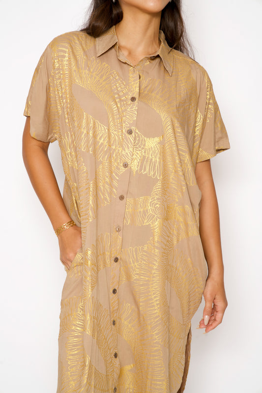 Kira Dress | Ginger Lei Tan/Metallic Gold