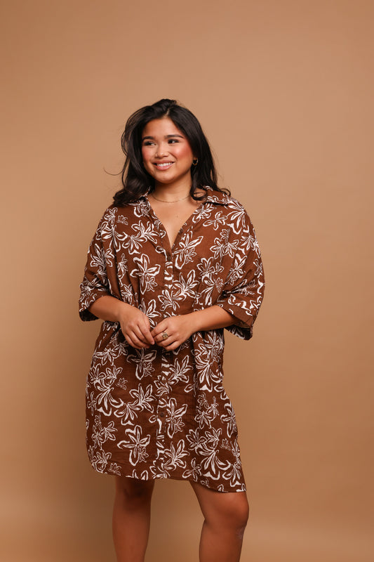 Aloha Button Down Dress | Naupaka Cocoa