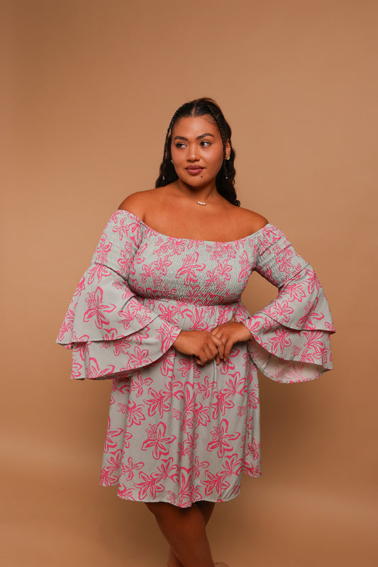 Keani Off-Shoulder Dress | Naupaka Mint/Strawberry