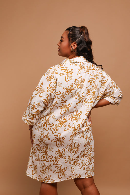 Aloha Button Down Dress | Naupaka Caramel Cream