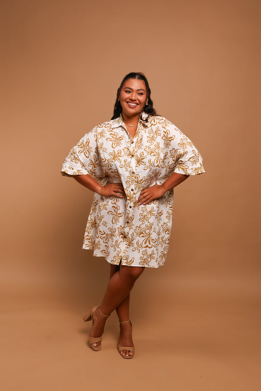 Aloha Button Down Dress | Naupaka Caramel Cream