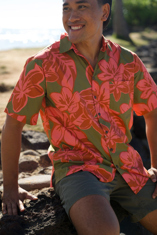 Men's Aloha Shirt | Pua Melia Berry Pink